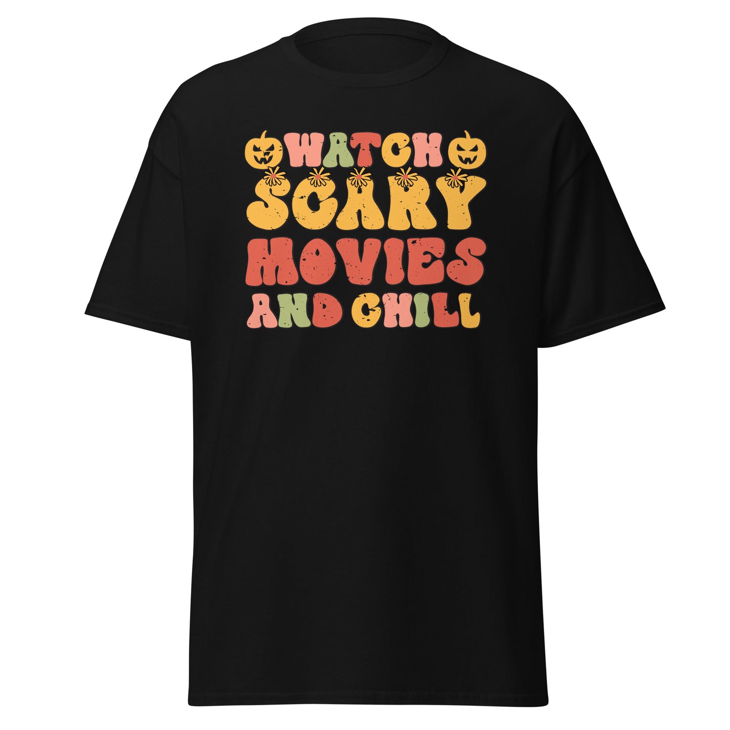 Whatch Scary Movies & Chill, Camiseta de algodón pesado con diseño de Halloween, estilo suave