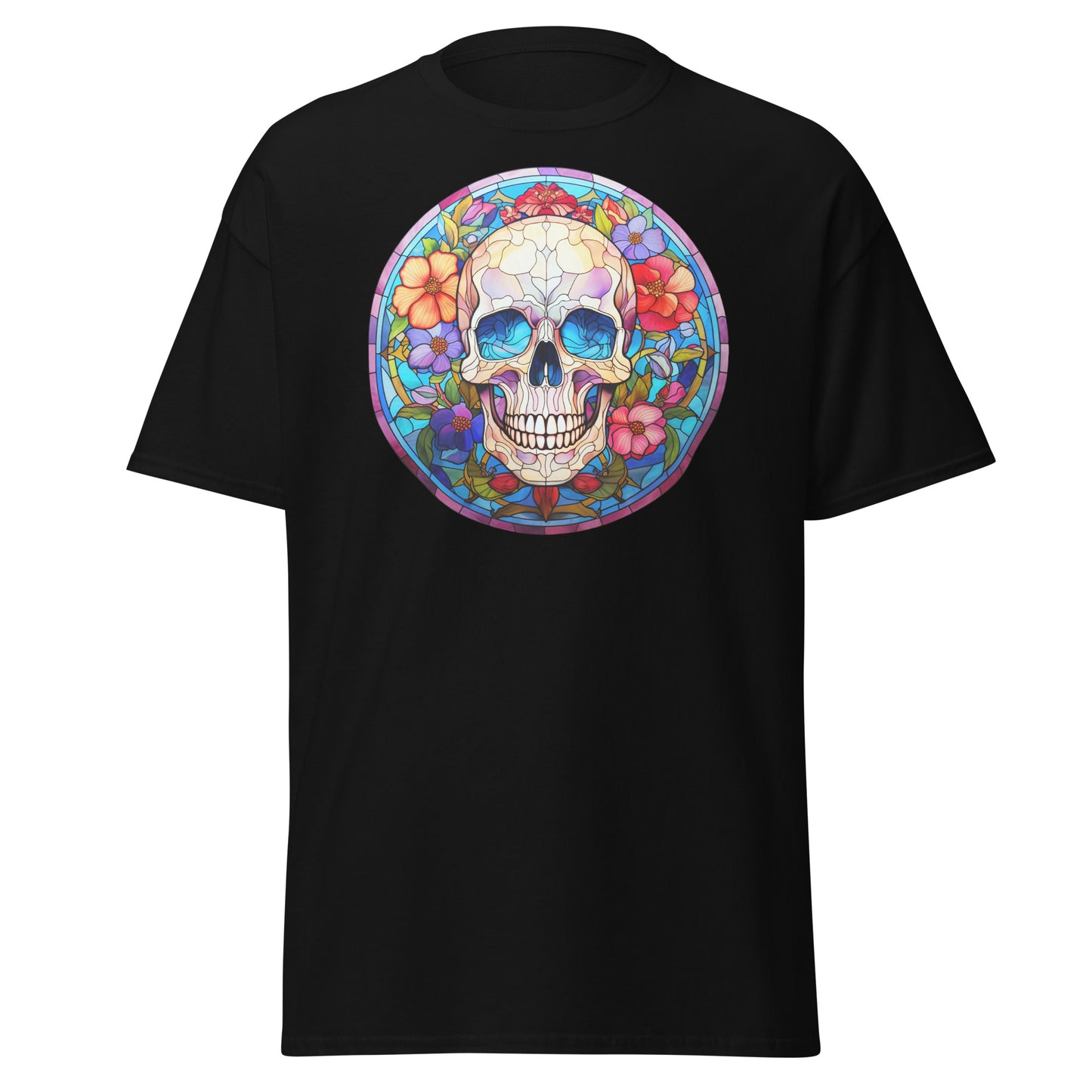Elevate Spooky Vibes: Skull Stained Glass Tee