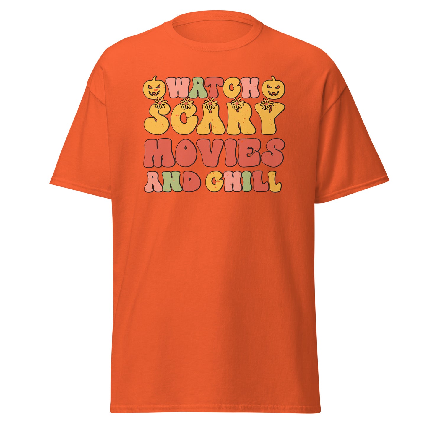 Whatch Scary Movies & Chill, Camiseta de algodón pesado con diseño de Halloween, estilo suave