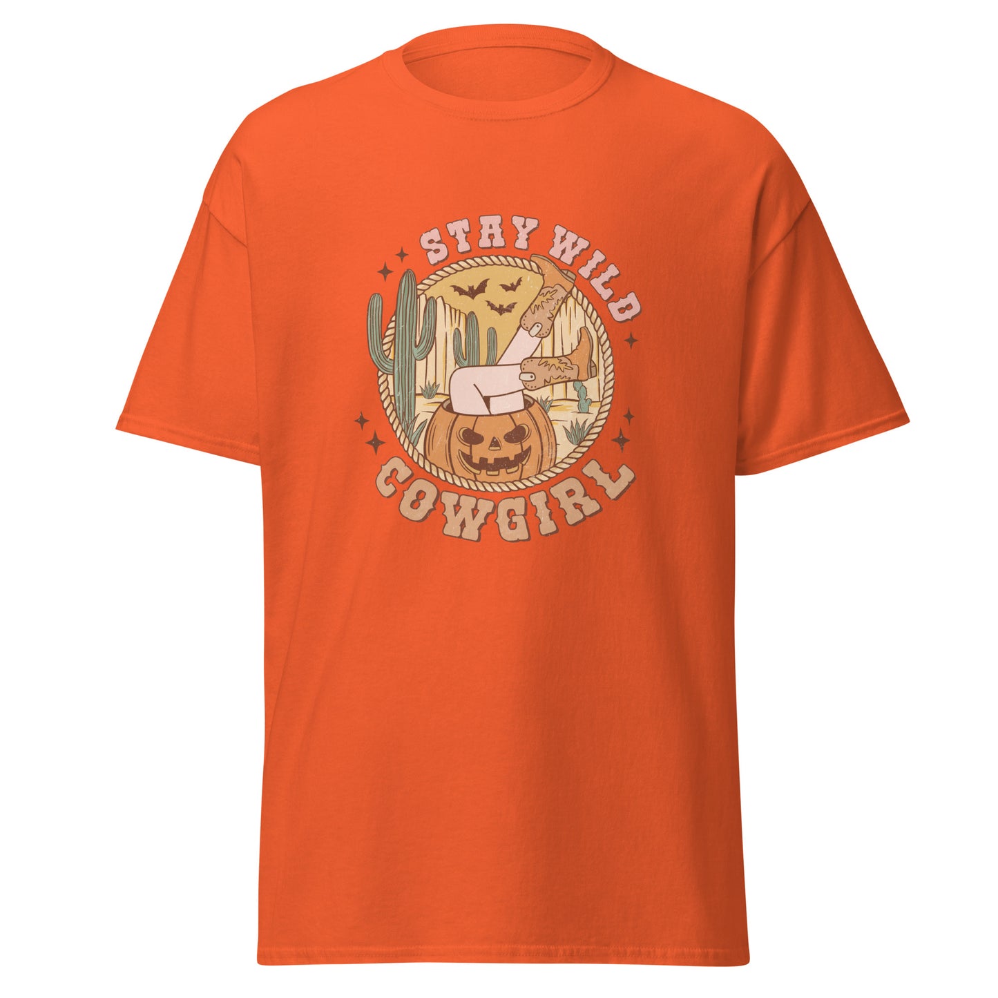 Stay Wild Cowgirl, camiseta de algodón pesado de estilo suave con diseño de Halloween