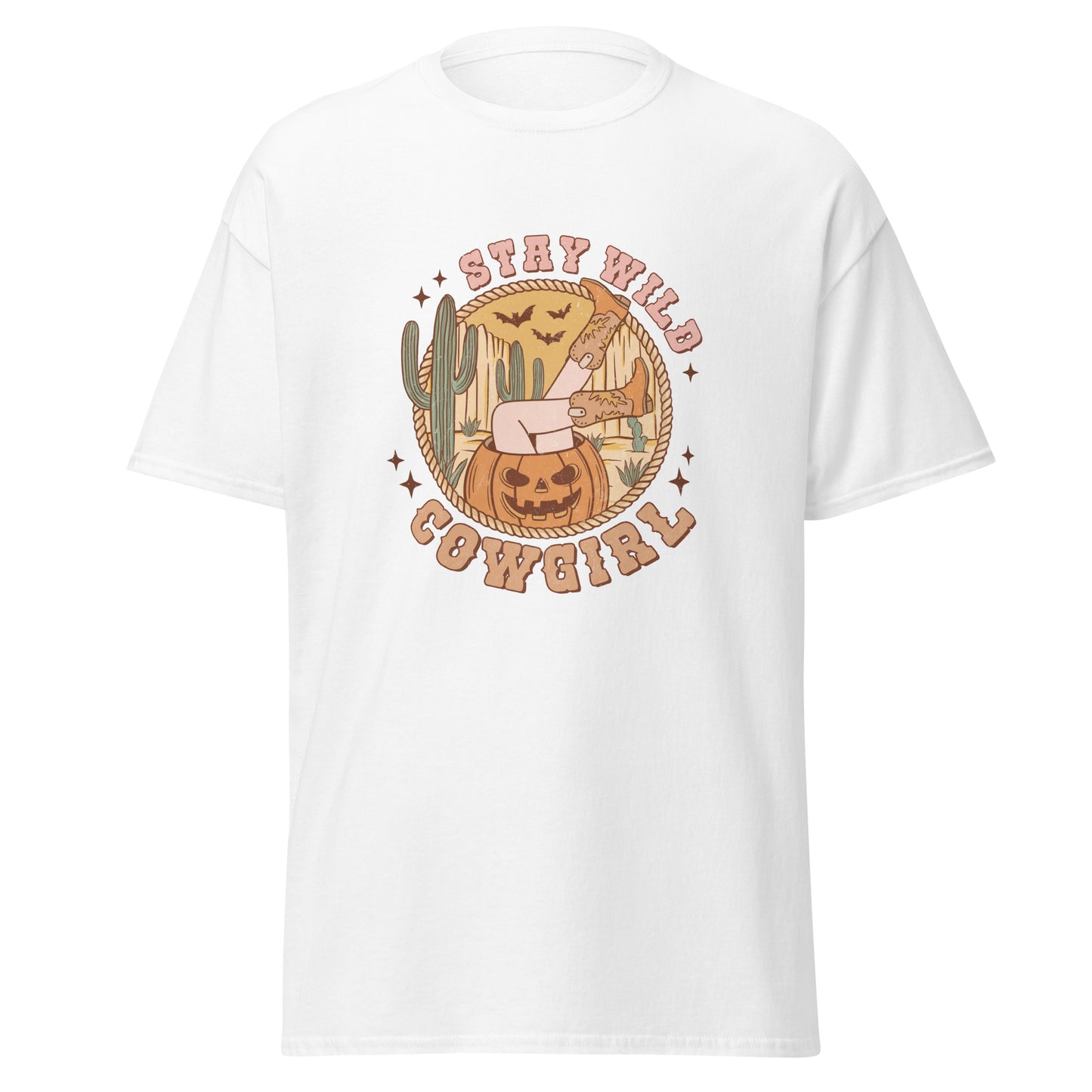 Stay Wild Cowgirl, camiseta de algodón pesado de estilo suave con diseño de Halloween