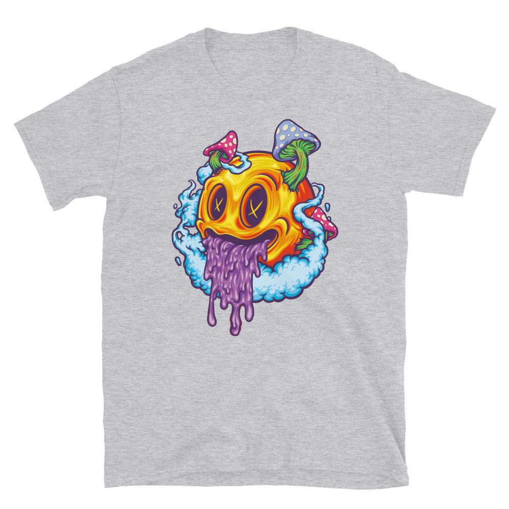 Camiseta unisex Softstyle con icono sonriente amarillo, hongo psicodélico