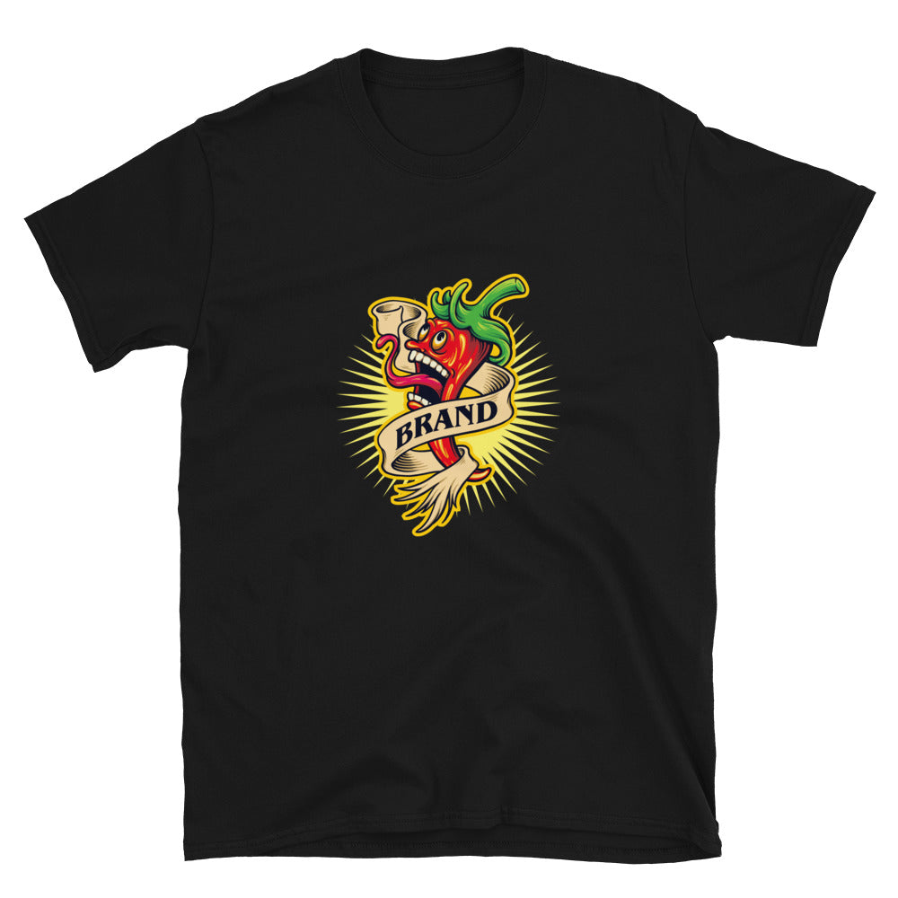 Camiseta unisex Softstyle con sabor a chile rojo picante, mascota del restaurante